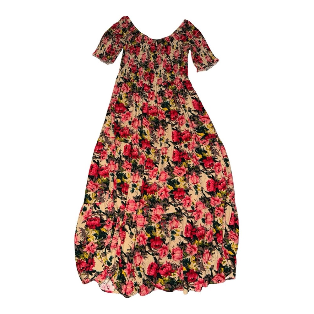 Natural Life Womens L/XL Floral Smocked Maxi Dress Cottagecore Tiered Prairie